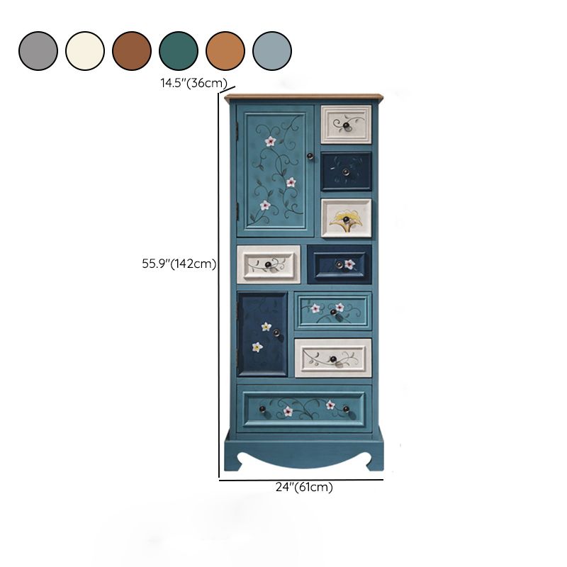 Nautical Vertical Chest Bedroom Solid Wood Storage Chest with Drawers
