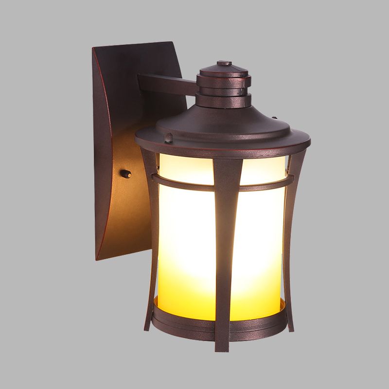 1-Light Sconce Lamp Farmhouse Jar White/White and Yellow Glass Wall Mounted Lighting in Copper for Courtyard