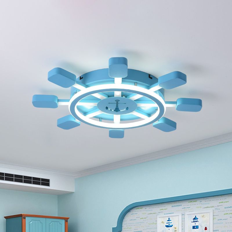 19.5"/23.5" Wide Rudder LED Flushmount Light Kids Acrylic Blue/White Ceiling Mounted Fixture, Warm/White Light