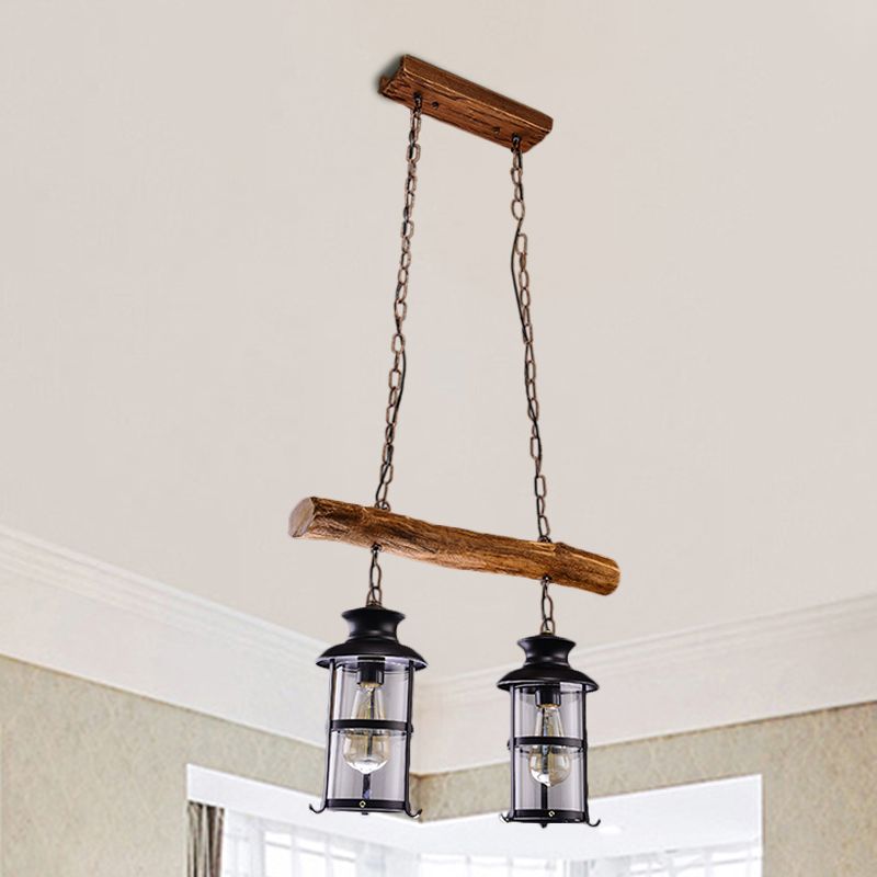 Brown 2/3-Bulb Island Lighting Ideas Nautical Clear Glass Cylinder Cluster Pendant with Wood Design