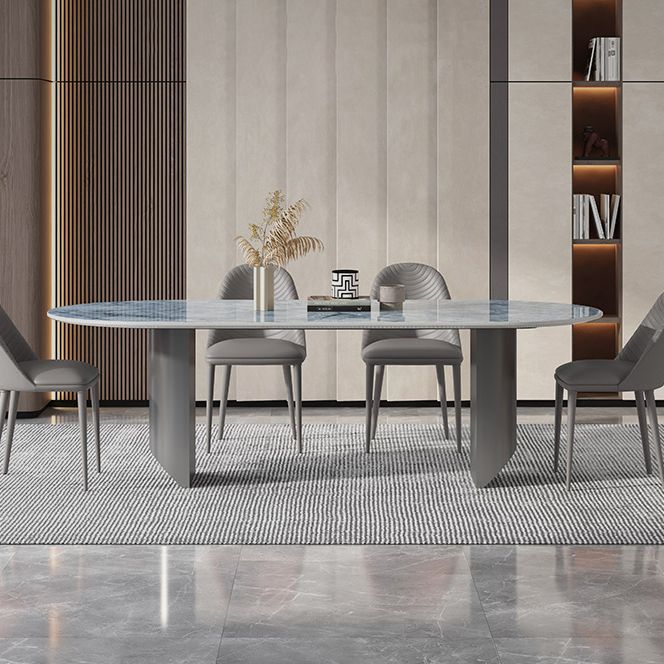 Metal Oval Traditional Luxury Dining Table Sintered Stone Table with Double Pedestal