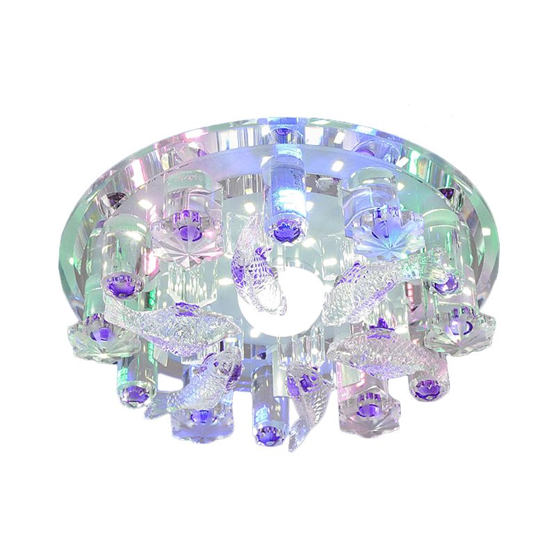 Fish Bedroom Flush Mount Massimale Light Contemporary Clear Face Crystal LED Flushmount