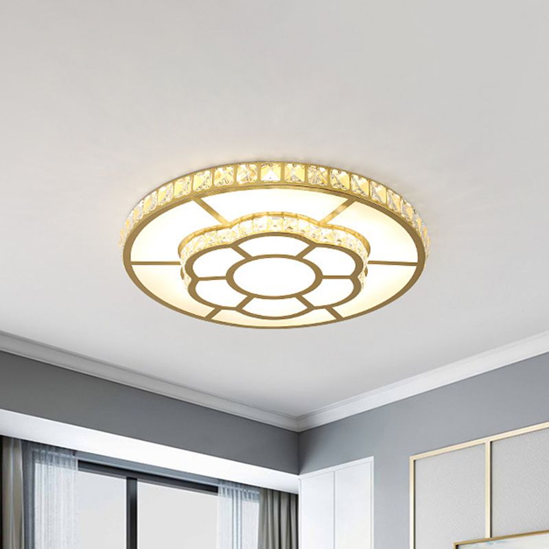 Acrylic Bloom Flush Mount Lamp Minimalism LED Gold Ceiling Flush with Crystal Block Deco in Warm/White Light