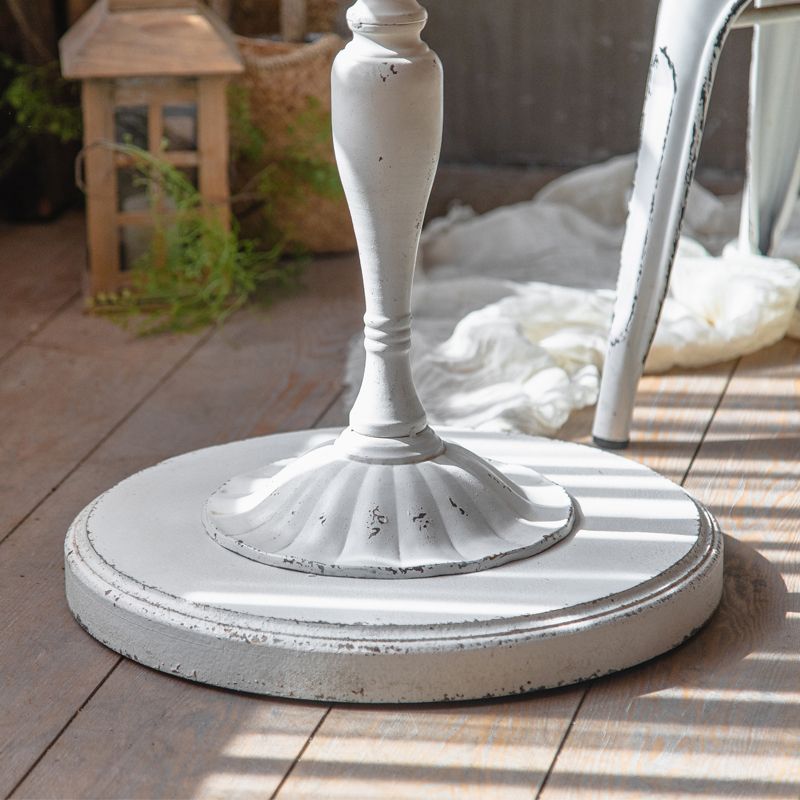 Round Wood Top Coffee Table Iron Pedestal Cocktail Table - Distressed Surface Treatment