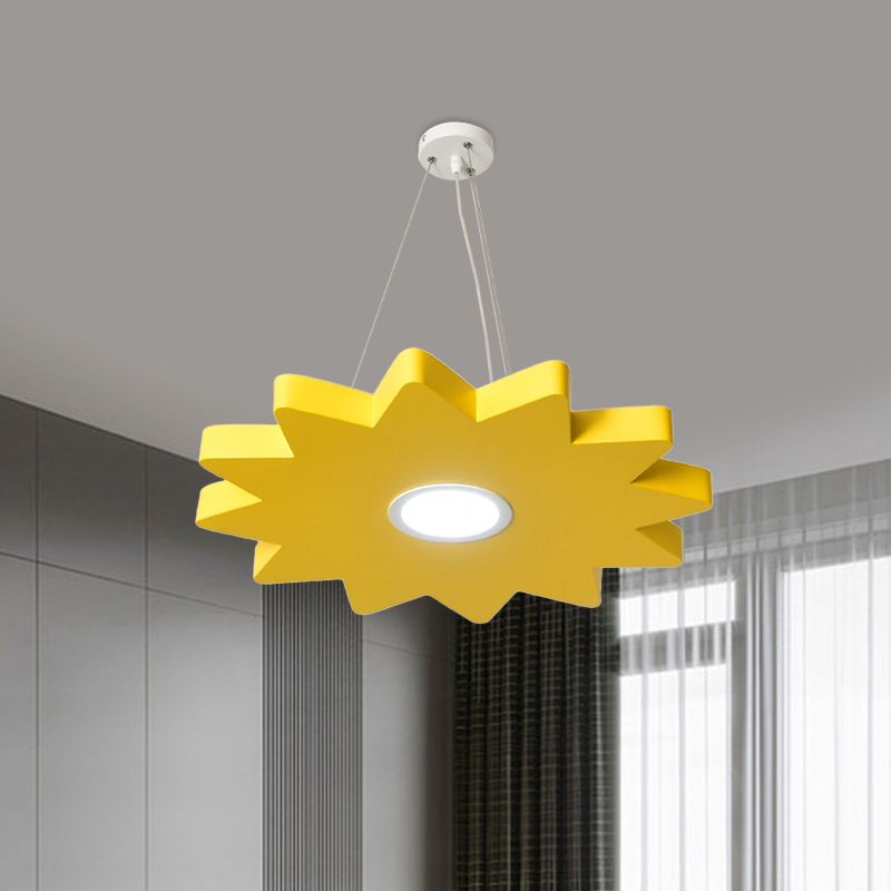 Metal Sun/Star/Moon Ceiling Light Kids Style LED Pendant Chandelier in Yellow/Orange/Blue for Playroom