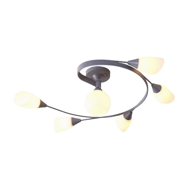 Curly Semi Flush Mount Light Nordic Fer 4/6 HEAD GREN / ROSE / JAUNE PLAFICATION AVEC BLAND D'ECVOIRE DE VERRE