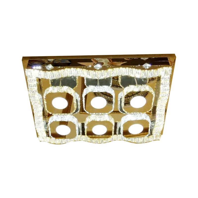 Clear Crystal Chrome Flush Light Fixture Wave Rectangle LED Modern Style Ceiling Lamp