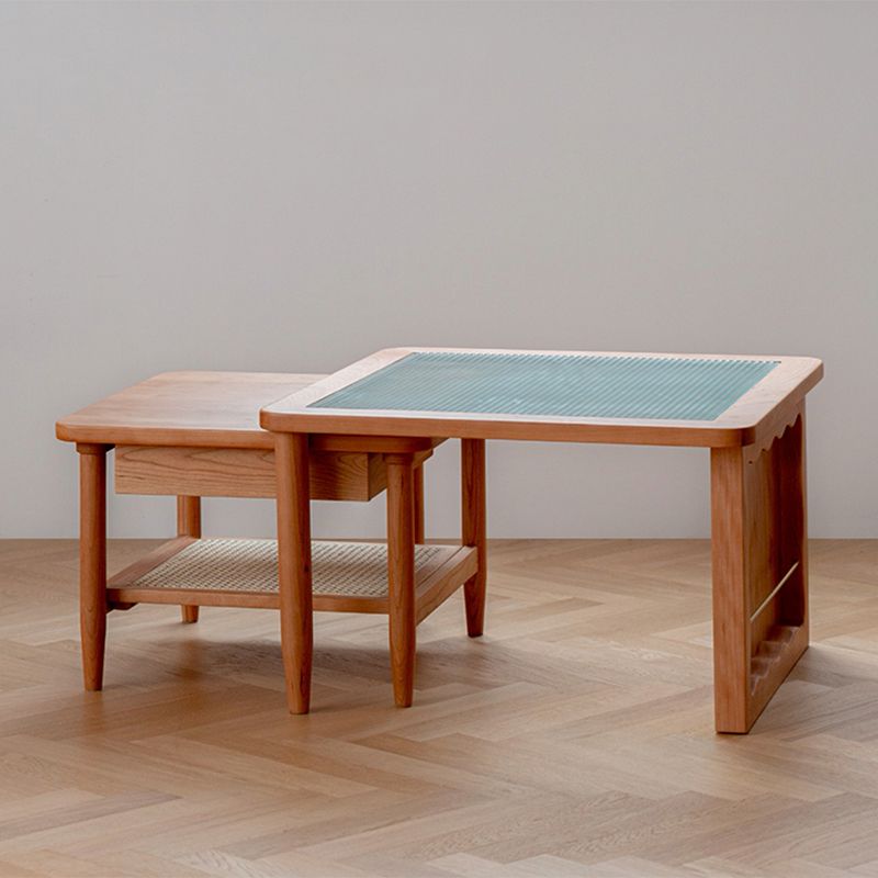 Scandinavian Rectangle Coffee Table in Natural Solid Wood with Storage