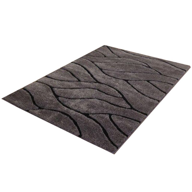 Dark Gray Simple Rug Polyester Pattern Rug Washable Rug for Living Room
