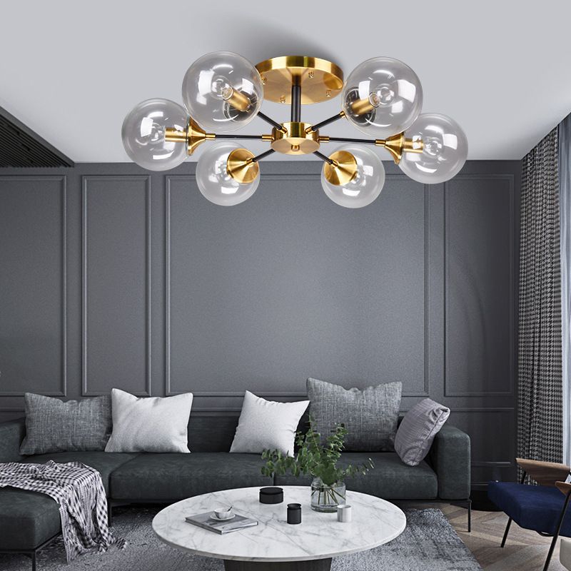 Glazen ronde vorm spoelplafondlicht moderne multi -lichten spoel de houding verlichting in zwart