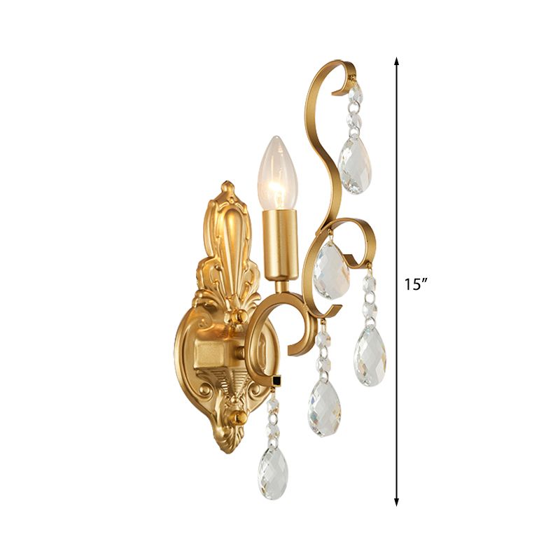Courbe en laiton Mur Moup Light Modernisme 1/2 lumières Métal Motal Mount Mall Murce avec décoration en cristal de larme