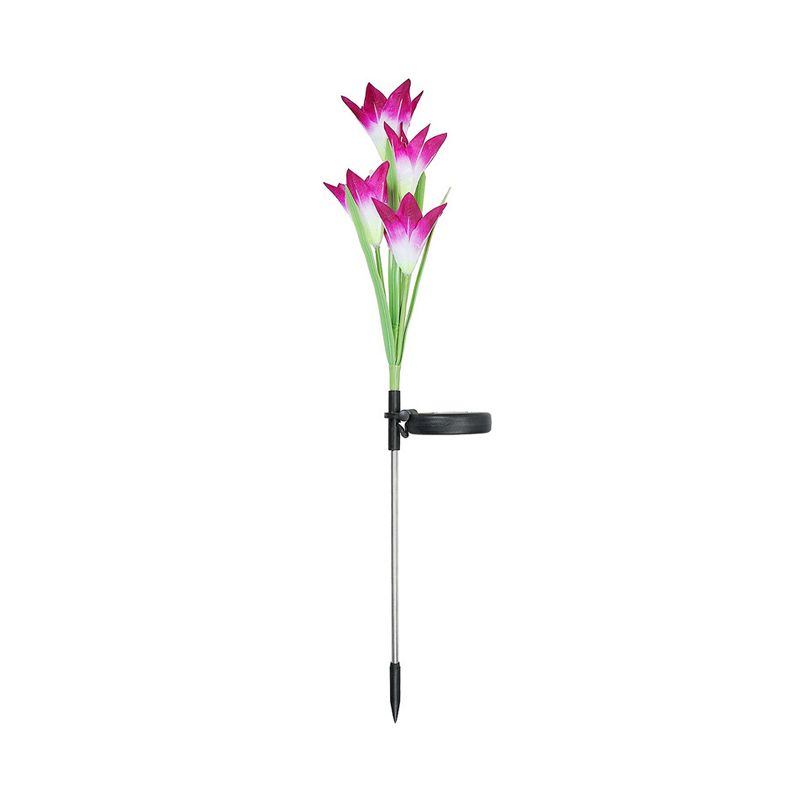 4-Bulb Lawn Ground Light Modern White/Purple/Red Solar LED Path Lamp with Artificial Lily Fabric Shade, 2 Packs