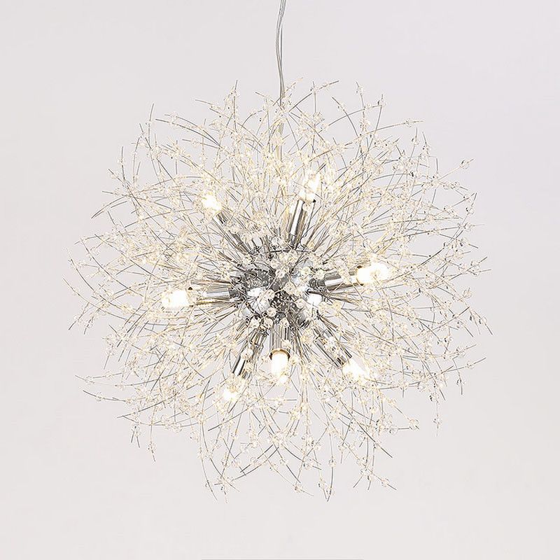 Gold/Silver Firework Chandelier Lighting Modernist 16"/19.5" Wide 8/9/12 Lights Clear Crystal Hanging Lamp