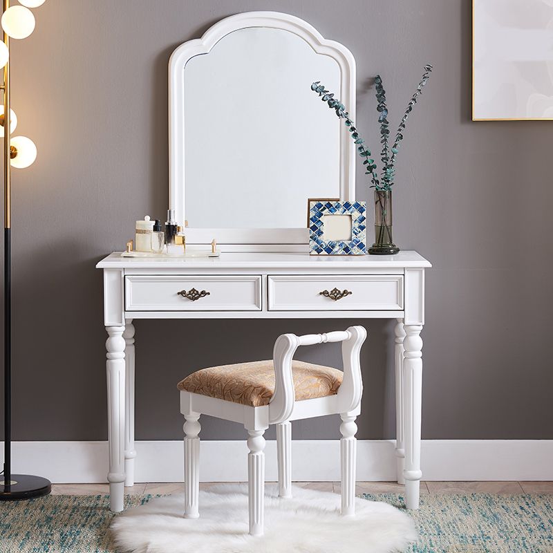 29.9" High 2-Drawer Vanity Makeup Table Set Victorian Wood Dresser in White