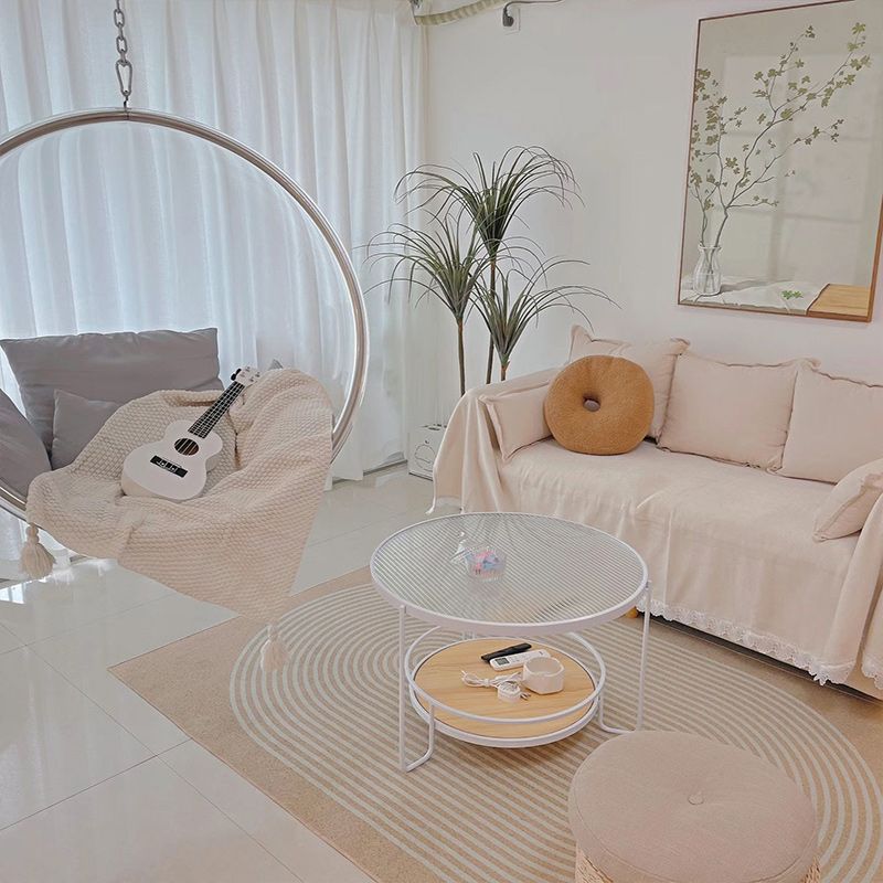 Glass Round Coffee Table 3 Legs Base Type Cocktail Table with Storage
