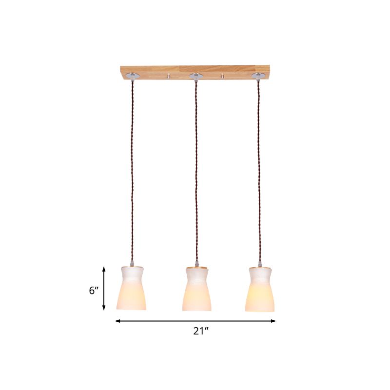 Milk Can Multi-plafond Light Modernisme Verre blanc 3 lumières Salle de salle à manger Kit de lampe suspendue en bois