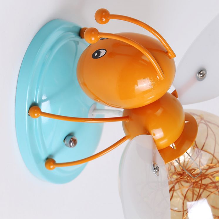Creative Cartoon Style Bee Shaped Wall Sconce Glass 1 Light Sconces for Bedroom