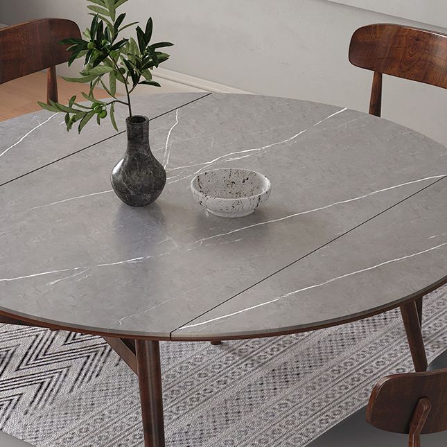 Gray Stone Dinette Table with Wooden Legs Modern Foldable Dining Table