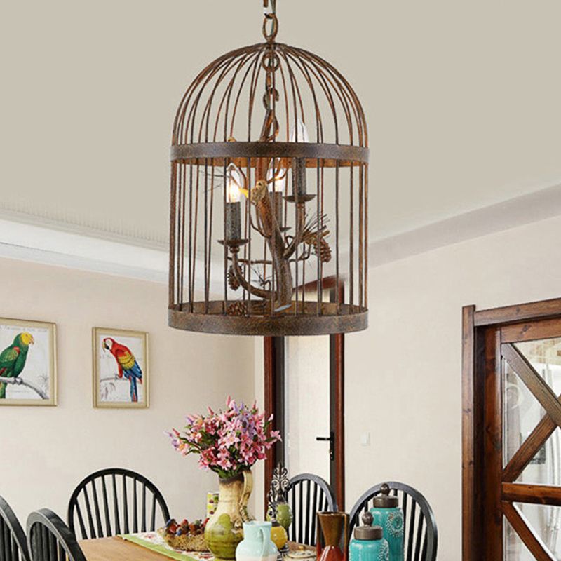 Cage d'oiseau suspendu marron métal