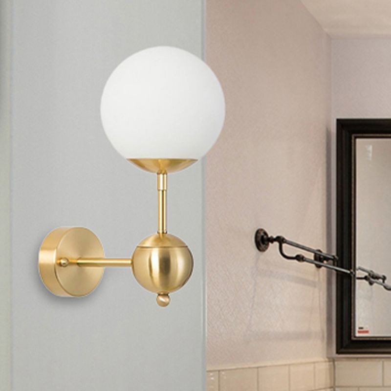 Modern Globe Wall Lighting Fixture 1 Bulb White Glass Sconce Light in Brass for Bathroom