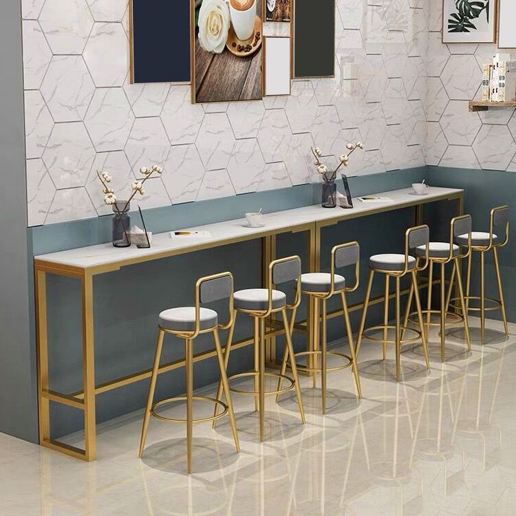Grey Upholstered Dining Stool Low Back Bar Stool with Gold Metal Base