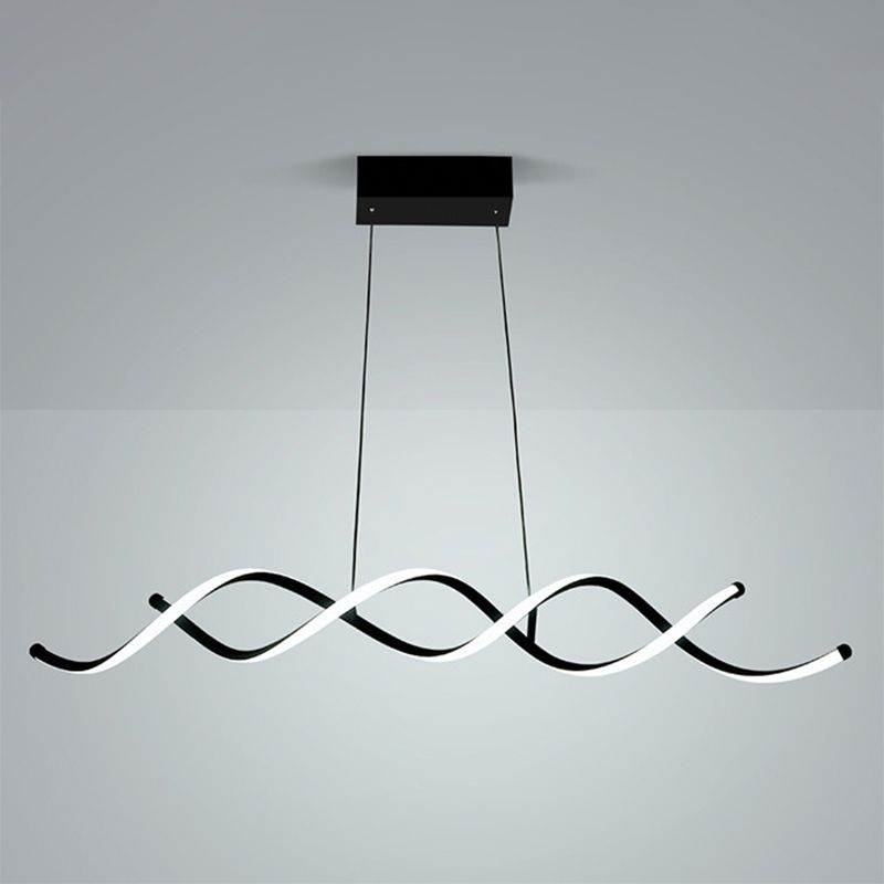 Wave Dinning Room Pendant Ceiling Light Metal LED Contemporary Suspended Lighting Fixture in Black