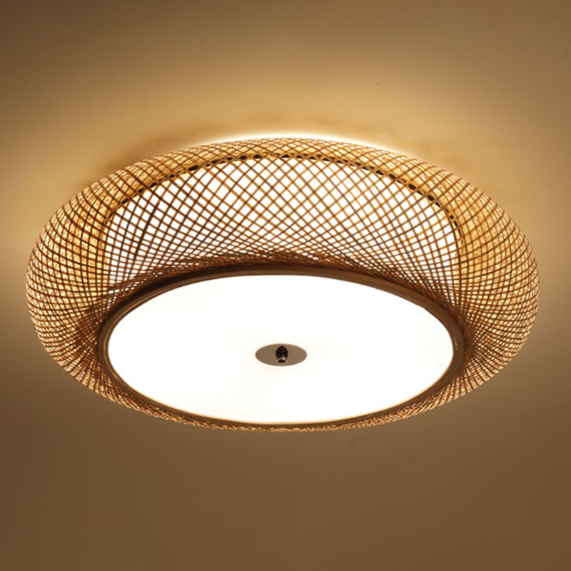 Modern LED Flush Mount Light Simple Ceiling Lamp with Bamboo Shade for Living Room