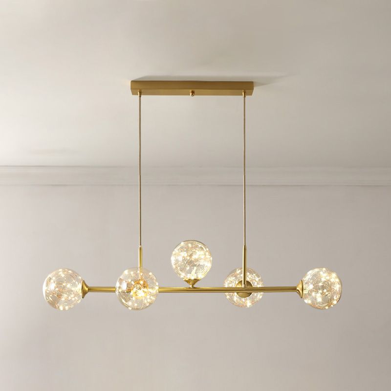 Ideas de iluminación de isla esférica de estilo contemporáneo luces colgantes de isla de vidrio transparente
