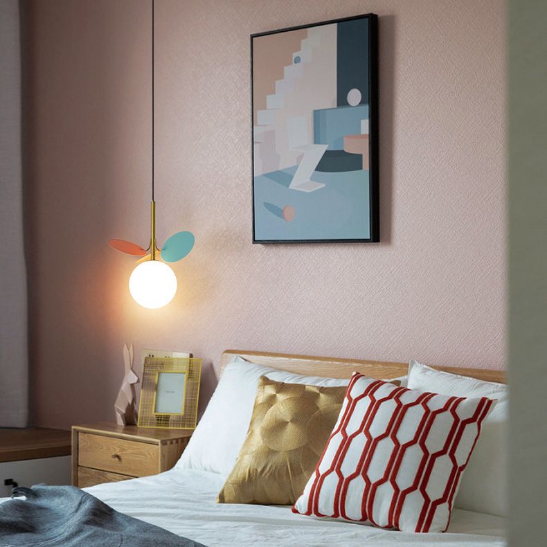 Modern Creative Single Pendant Light Globe Hanging Lamp with White Glass Shade