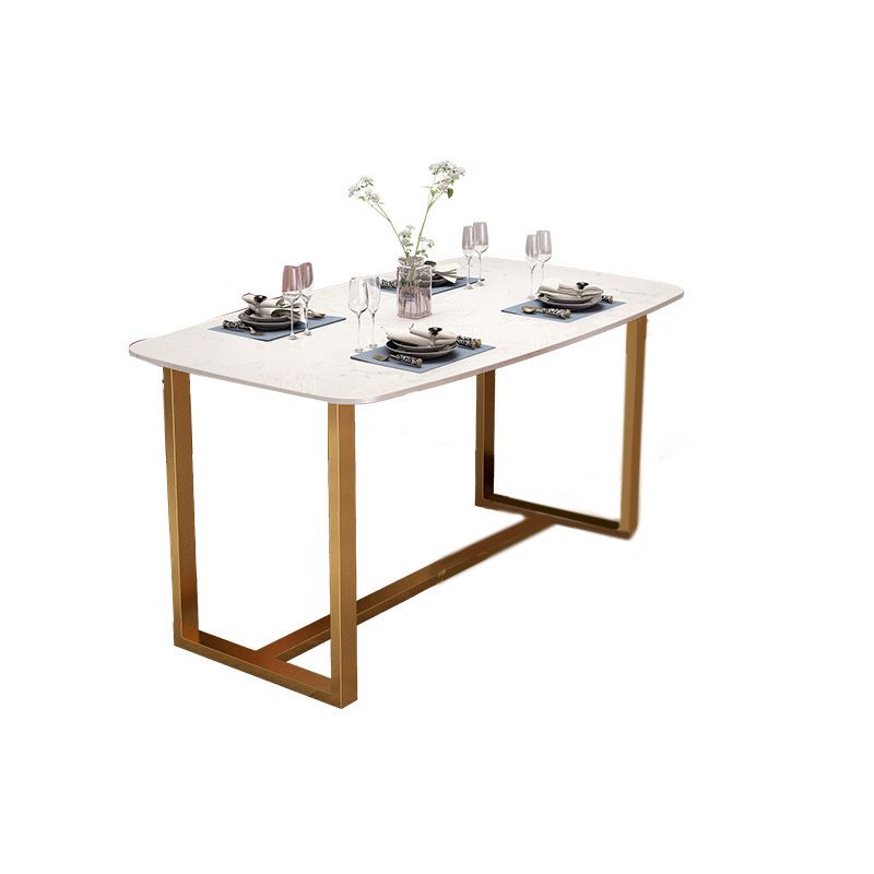 Rectangle Trestle Dining Table Glam Faux Marble Table for Dining Room