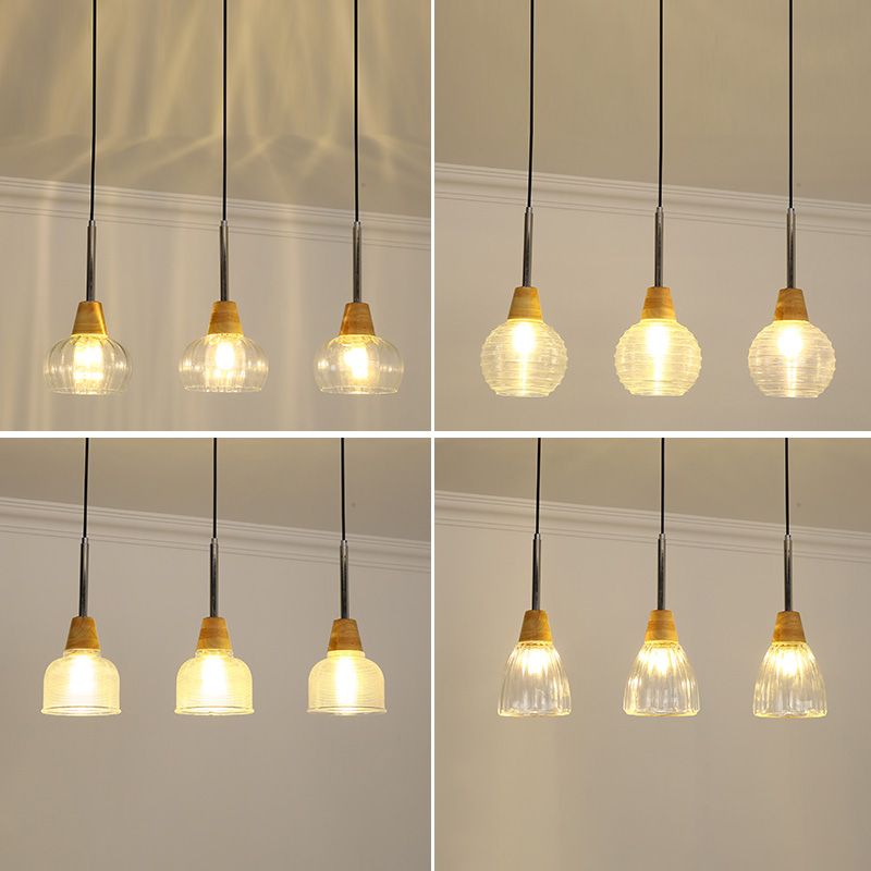 Geometrisches Glas hängend hängendes Holz zeitgenössischer Stil Anhänger Licht für Küche