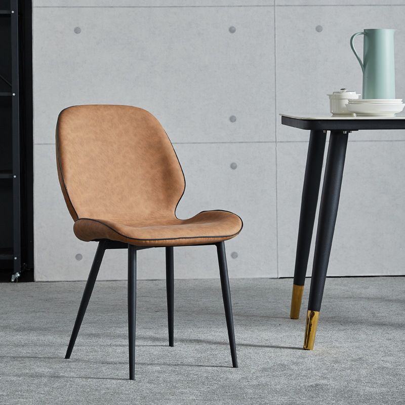 Modern Armless Dining Chairs Leather Wingback Side Chair with Metal Legs