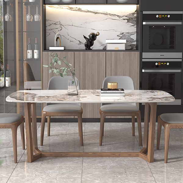 Mesa rectangular con tapa de piedra sinterizada para restaurante mesa moderna con base de caballete de fresno