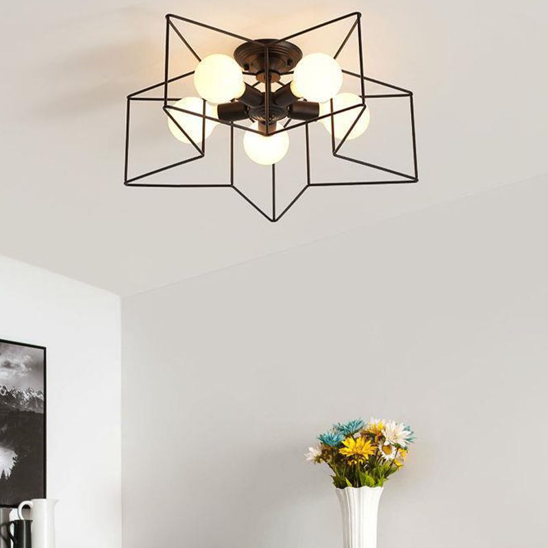 Metal Star Shape Flush Mount Light Industrial 5 Lights Flush Mount Ceiling Fixture