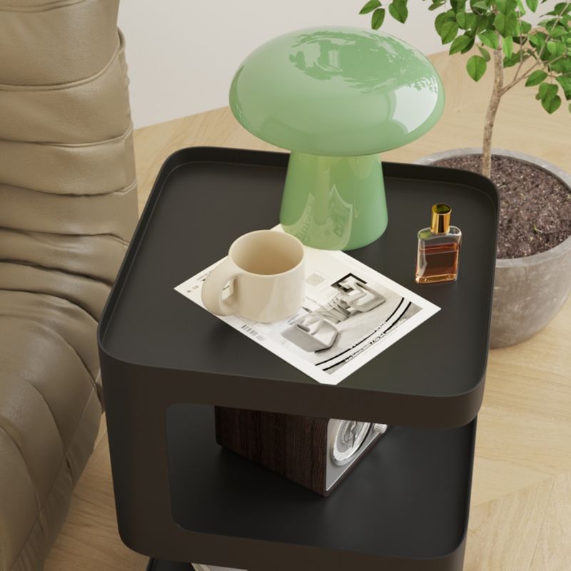 21.65" Tall Metal End Table Sqaure Top Accent Side Table With Shelves