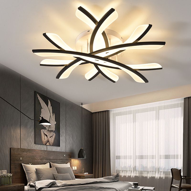 Line Shape LED Ceiling Lamp Modern Iron Flush Mount for Bedroom Study