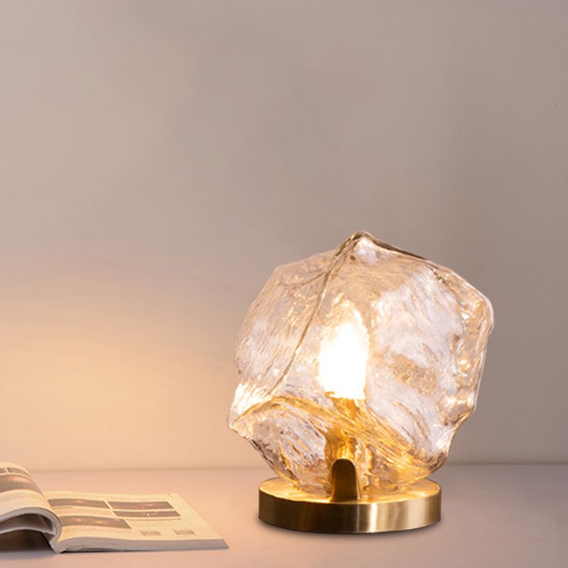 Lampada da tavolo a forma di gemma d'oro Lampada da notte moderna a 1 luce cognac/vetro trasparente per soggiorno