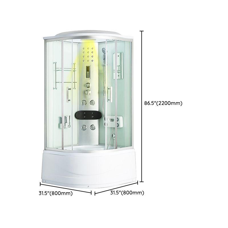 Round Shower Stall Double Sliding Shower Stall with White Base and Rain Shower