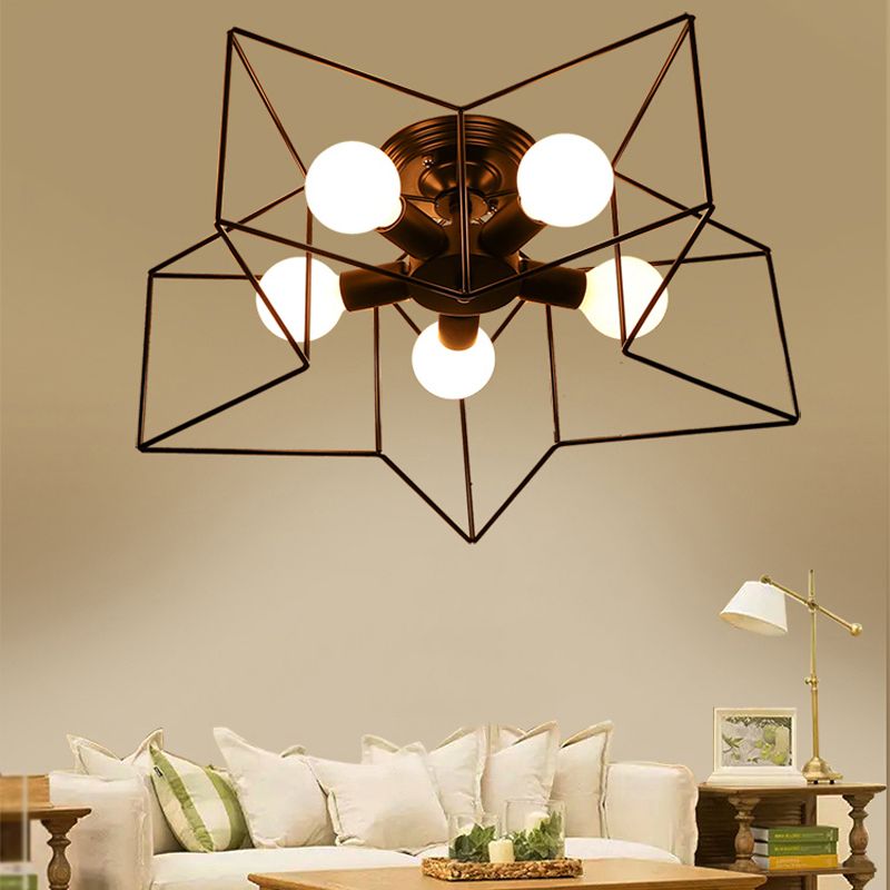 Industrial Starburst Flush Mount Ceiling Light Metal Multiple-Light Flush Light