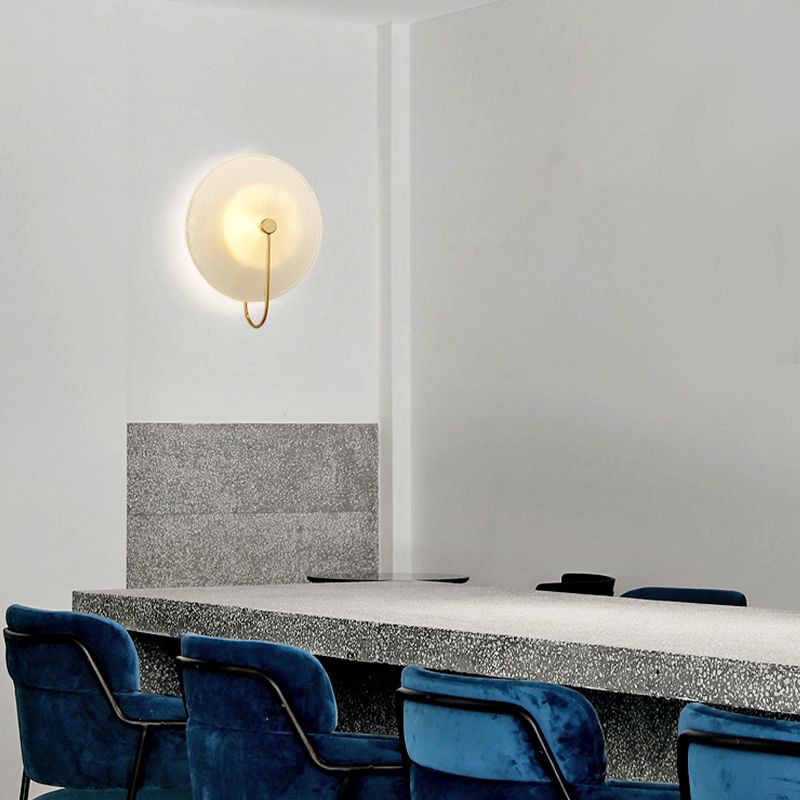 Round Sconce Light Fixtures Modern 1-Light Wall Mounted Lamp with Grass Shade