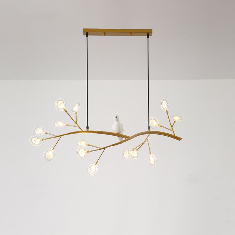 Branch Dining Room Island Pendant Light Acrylic LED Contemporary Hanging Lamp Kit with Bird Decoration