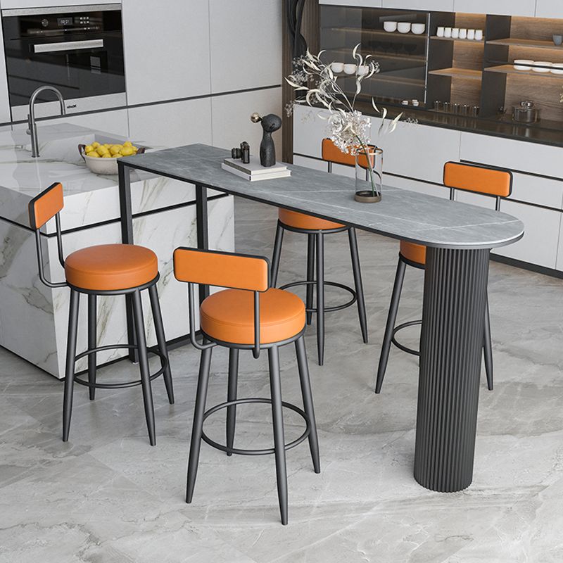 Nordic Style Backrest Counter Stool Iron Cafe Bar Stool with Leather Cushion and Pedal