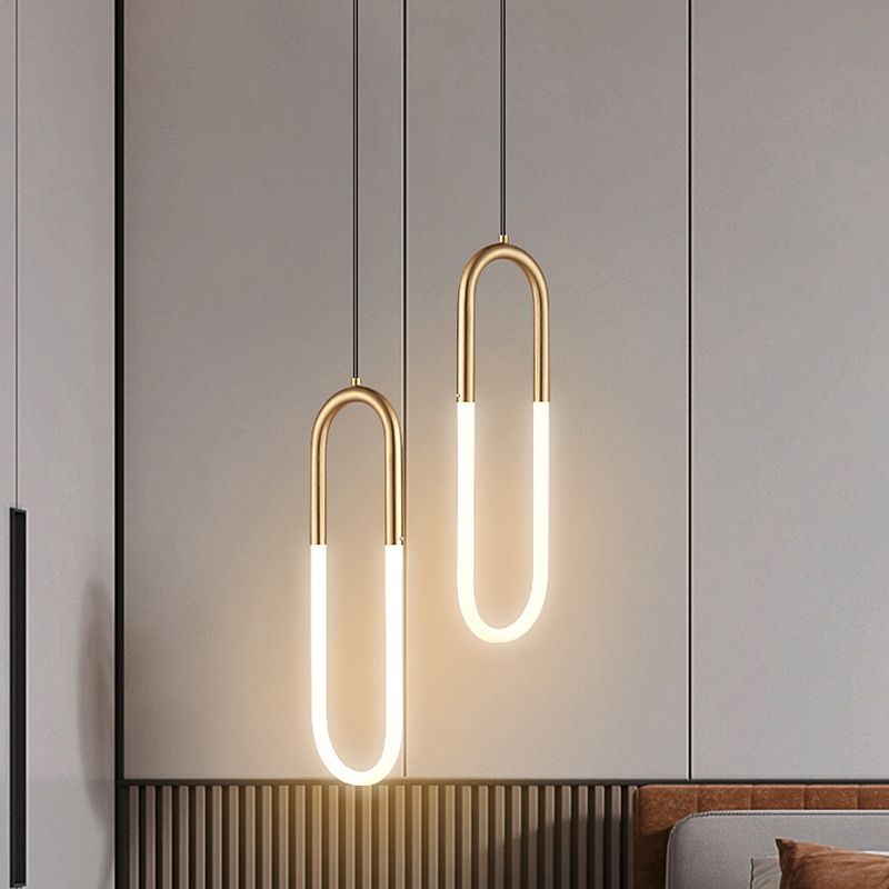 Zeitgenössischer Stil linearer Form Pendelleuchte Light Metal Einer Lichthängelampe in Gold