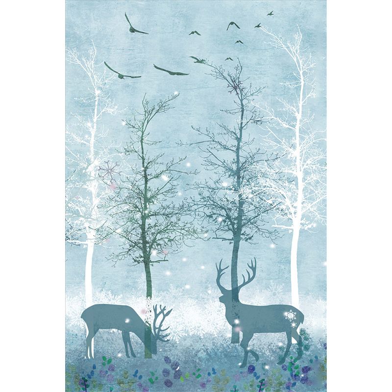 Full-Size Scandinavian Mural Decal Blue Deer in Night Forest Patterned Wall Art, Made to Measure