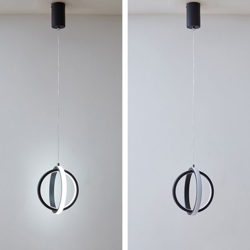 Black Simplicity Circle Hanging Light Kit Metal Luz de techo de 1 luz para dormitorio