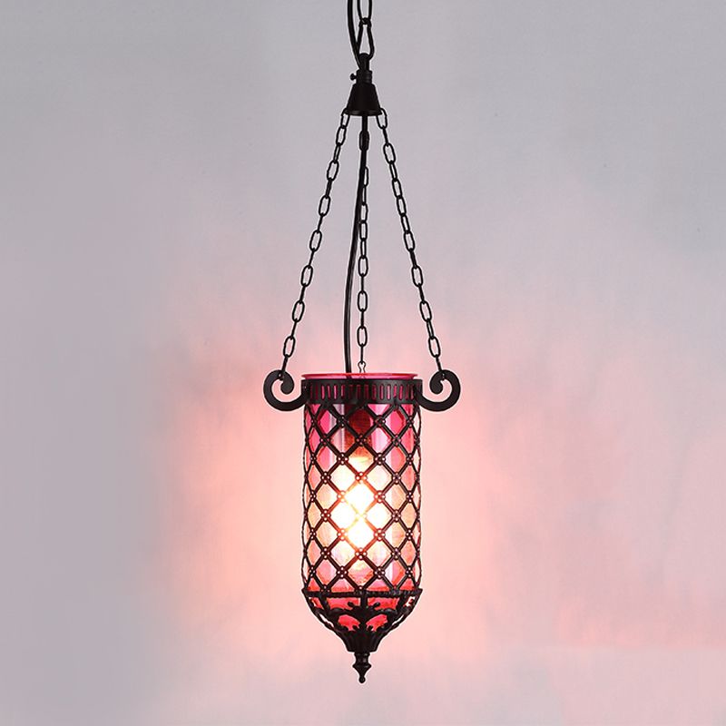 Pencil Blue/Green/Purple Glass Pendant Lamp Antique 1/4 Heads Hanging Light Fixture for Living Room