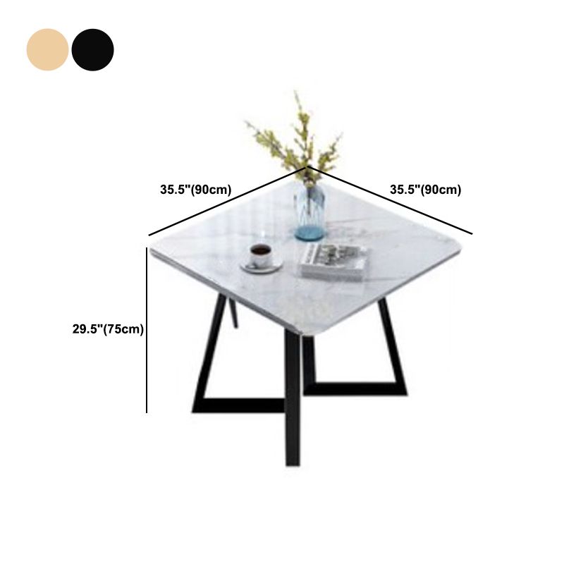 Glam Style Stone Square Dining Table with Metal 4 Legs for Living Room