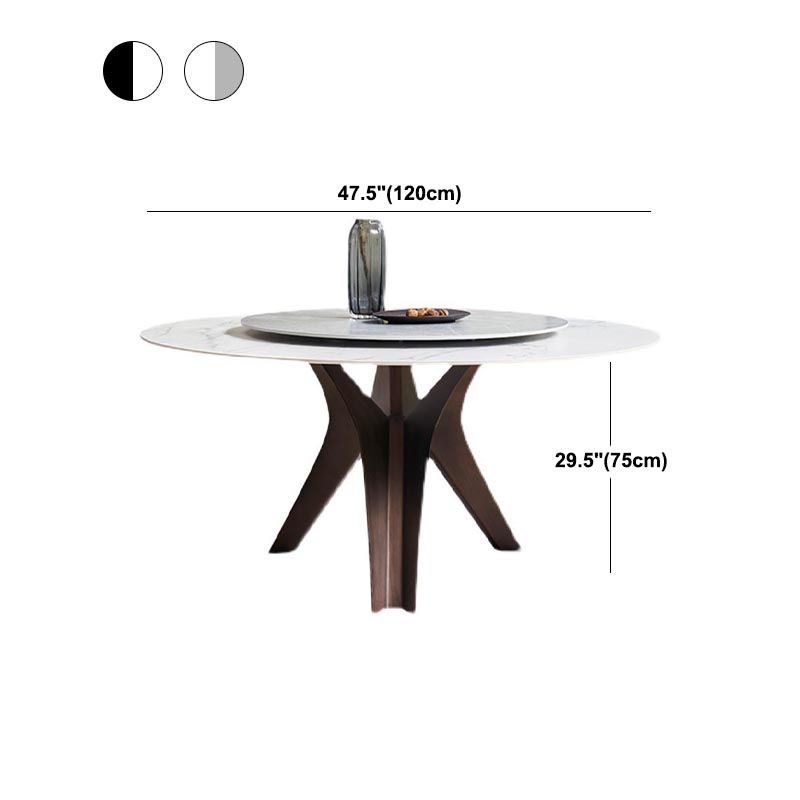 Round Sintered Stone Dining Table Modern Gray Black Turntable Furniture with Pedestal Base