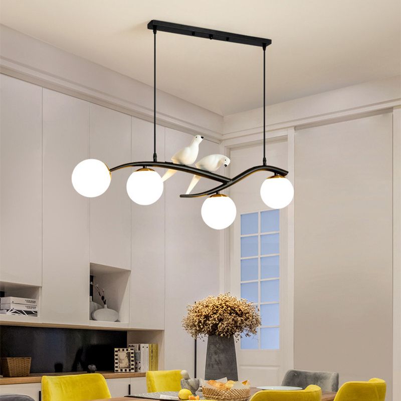 Glass Globe Shaded Ceiling Light Modern Black/Golden Kitchen Island Lighting for Foyer