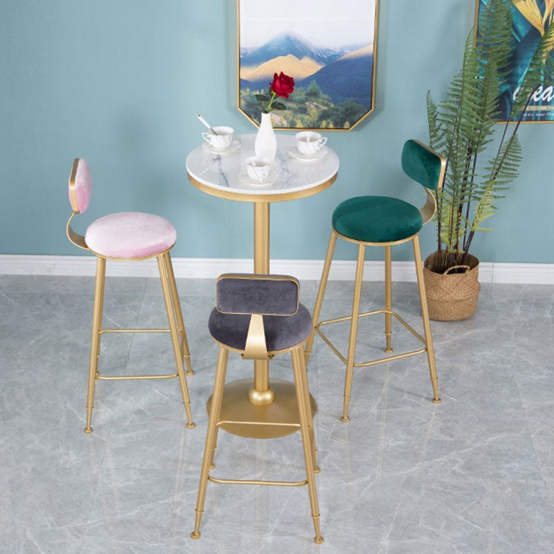 Nordic Backrest Armless Counter Stool Iron Kitchen Bar Stool with Velvet Cushion and Pedal